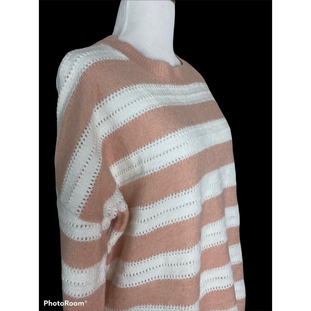 FRNCH Paris NWT pink blush white stripe crew sweater M/L Medium/Large NEW
